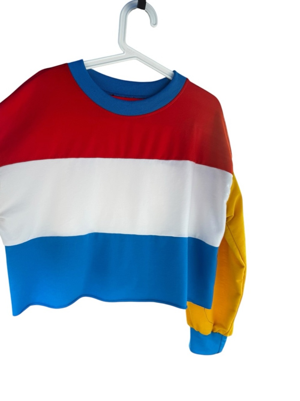 Primary Color Blocked Striped Long Sleeve Crop Top - Picture 2 of 4
